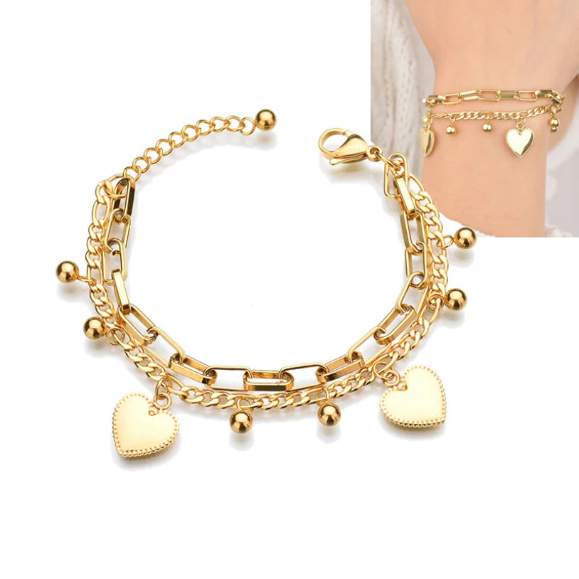 Fashion Upscale Jewelry Bohemia 2 Layer Ball Lovers Love Heart Charm