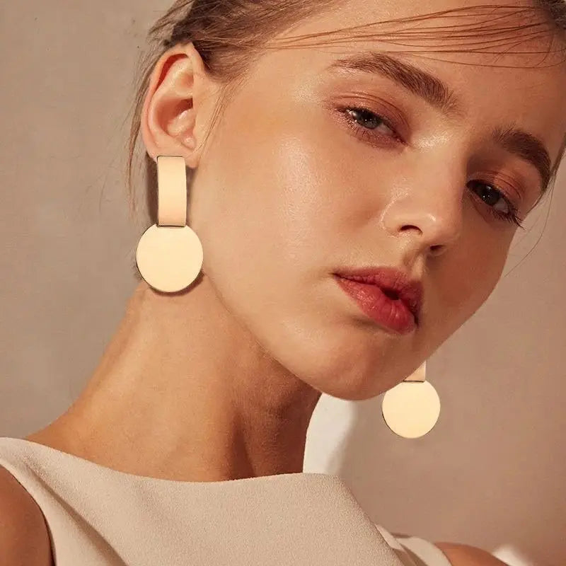 Simple Golden Statement Earrings For Women Big Long Drop Earring