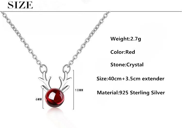 Christmas Deer Natural Garnet Platinum Plated Lady Pendant Necklaces