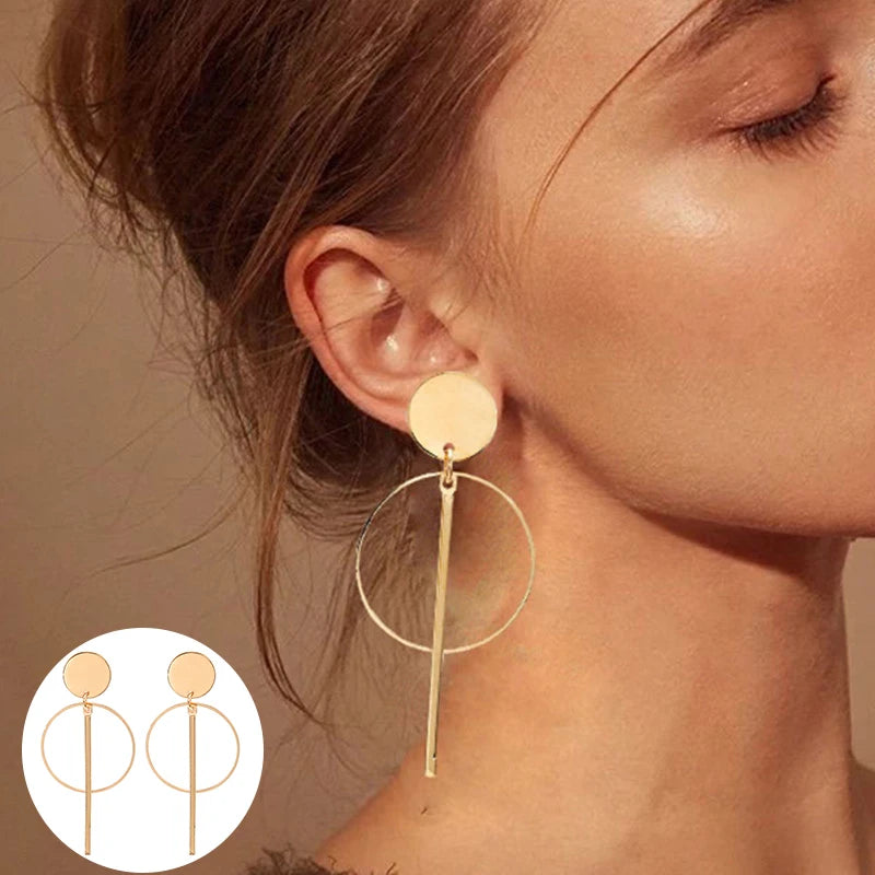 Simple Golden Statement Earrings For Women Big Long Drop Earring
