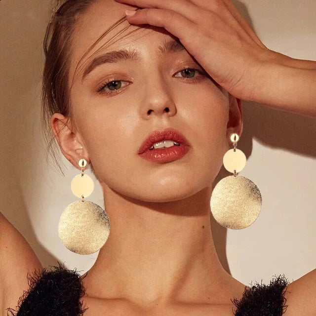 Simple Golden Statement Earrings For Women Big Long Drop Earring