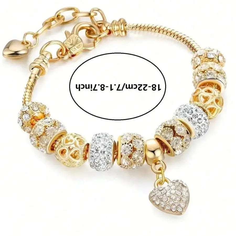 Obega Love Heart Flower Glass Pendant Charm Bracelet