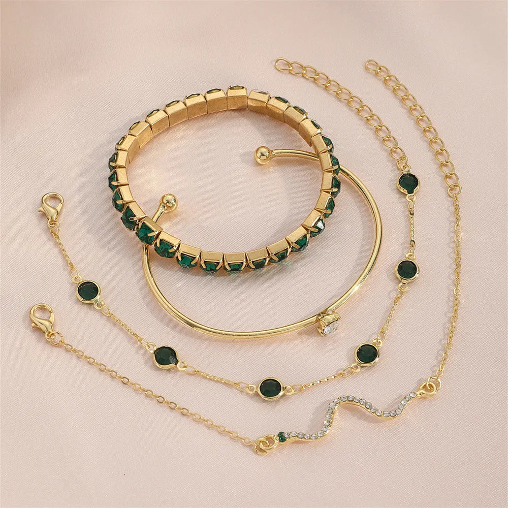 4Pcs/Set Fashion Snake Green Gemstone Bangle