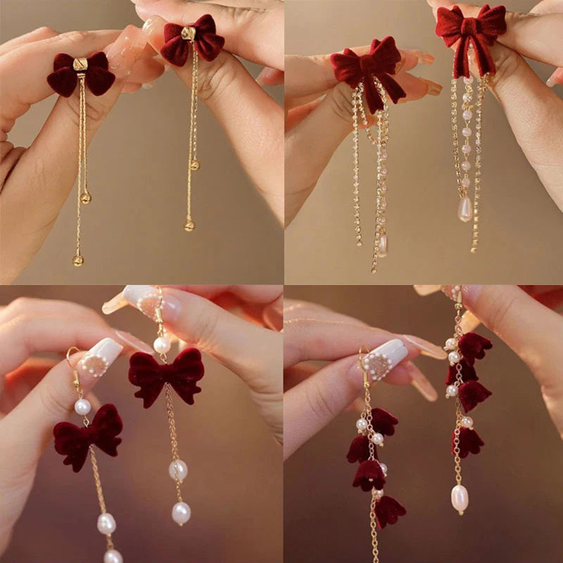 Fashion Christmas Flocking Drop Earrings Bowknot
