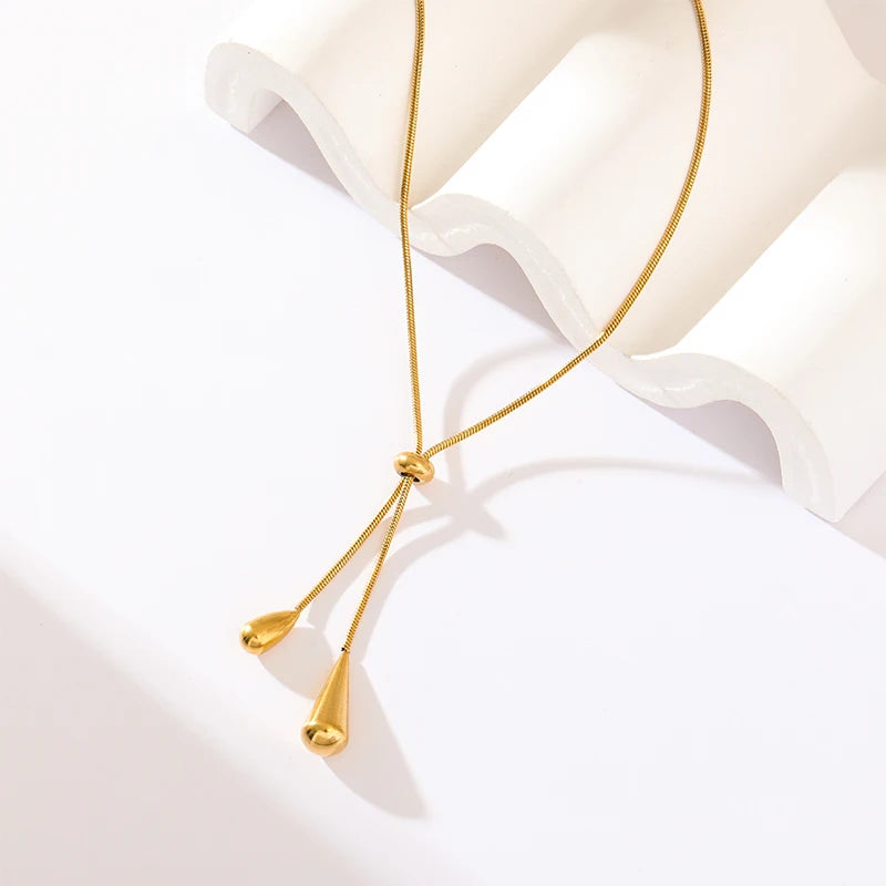 Stainless Steel Geometric Teardrop Tassel Necklace Earrings