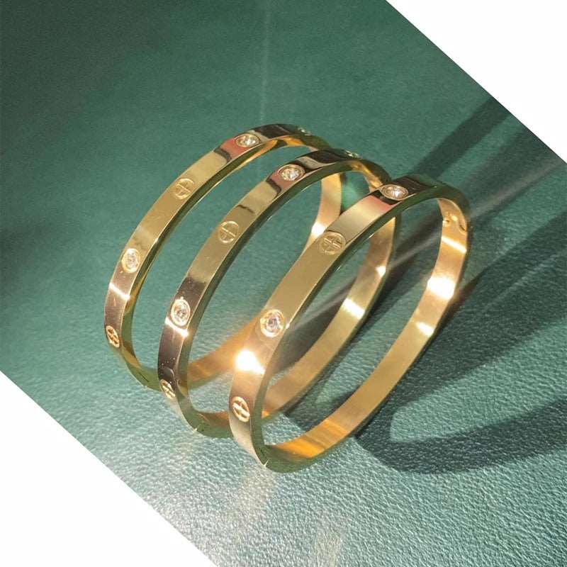 Gold Color Zircon And Cross Nut Nail Bracelet Gold & Bangle