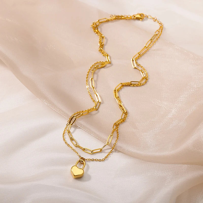Stainless Steel Multilayer Heart Necklace
