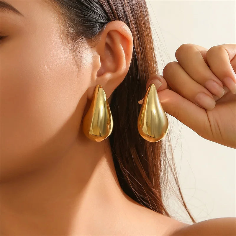 Trendy Plate Gold Color Chunky Waterdrop Dupes Drop Earrings