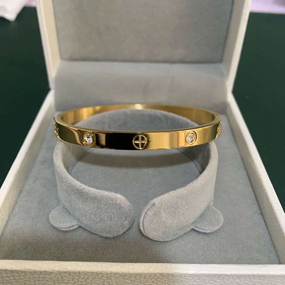 Gold Color Zircon And Cross Nut Nail Bracelet Gold & Bangle
