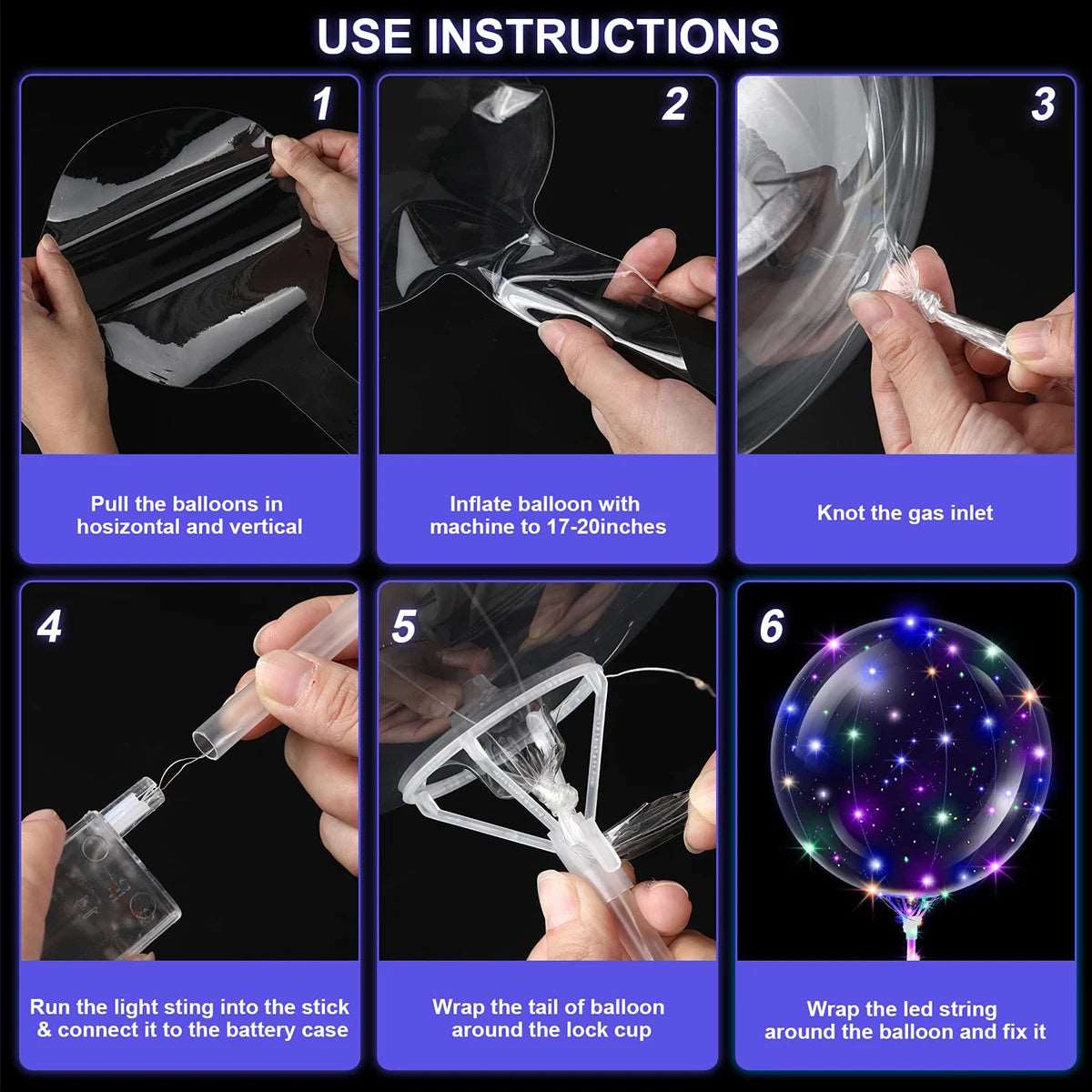 10Pcs New Year Clear LED light Up Bubble Balloon with Light String and Sticks