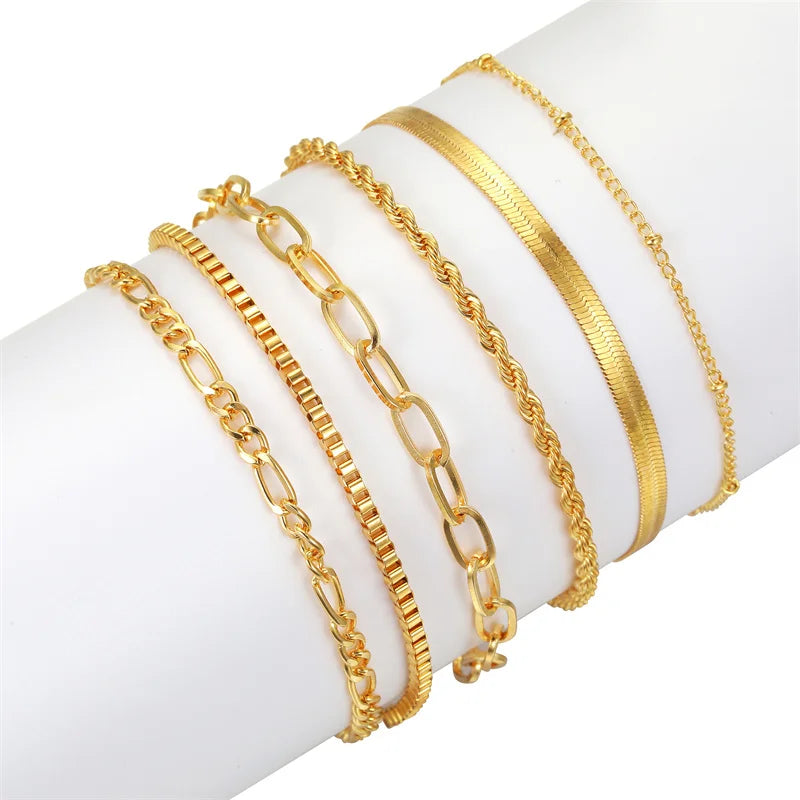 6Pcs Gold Color Bracelet Set Boho Retro