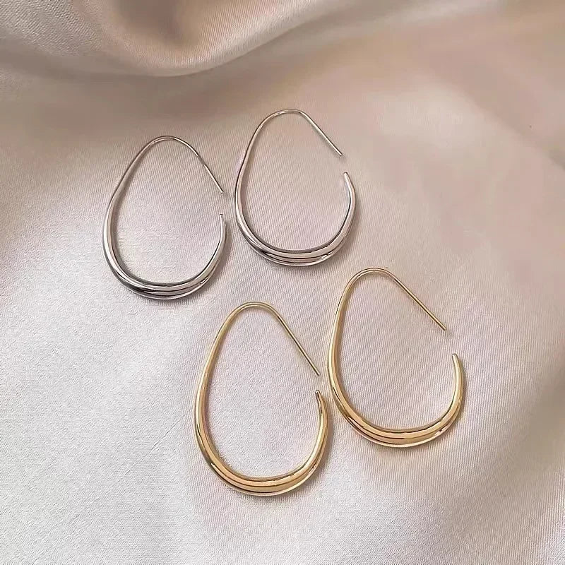 Big Oval Hoop Earrings Simple Design Large Gold Color