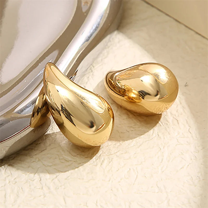 Trendy Plate Gold Color Chunky Waterdrop Dupes Drop Earrings