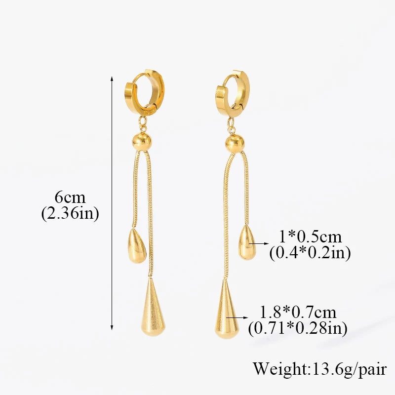 Stainless Steel Geometric Teardrop Tassel Necklace Earrings