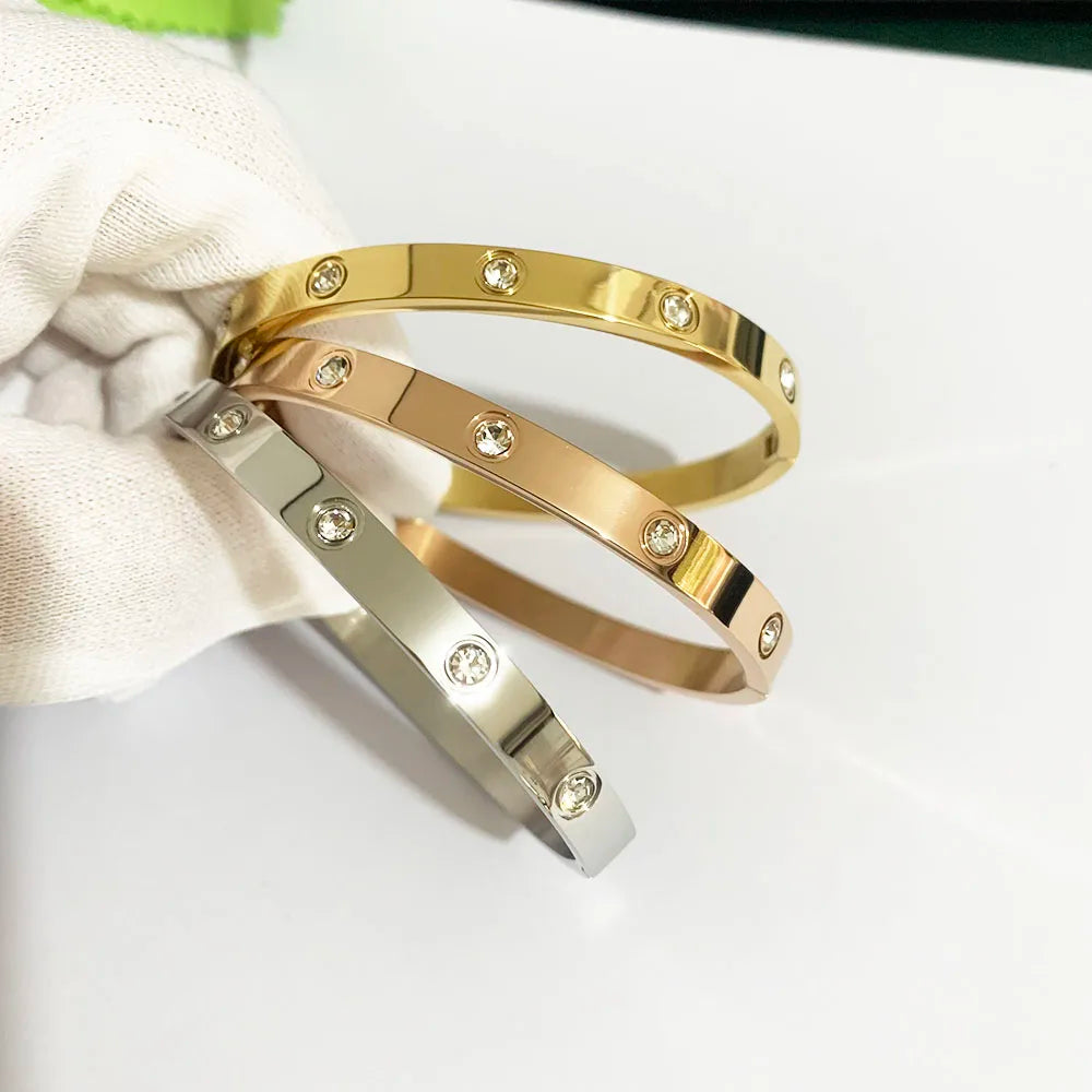 Gold Color Zircon And Cross Nut Nail Bracelet Gold & Bangle