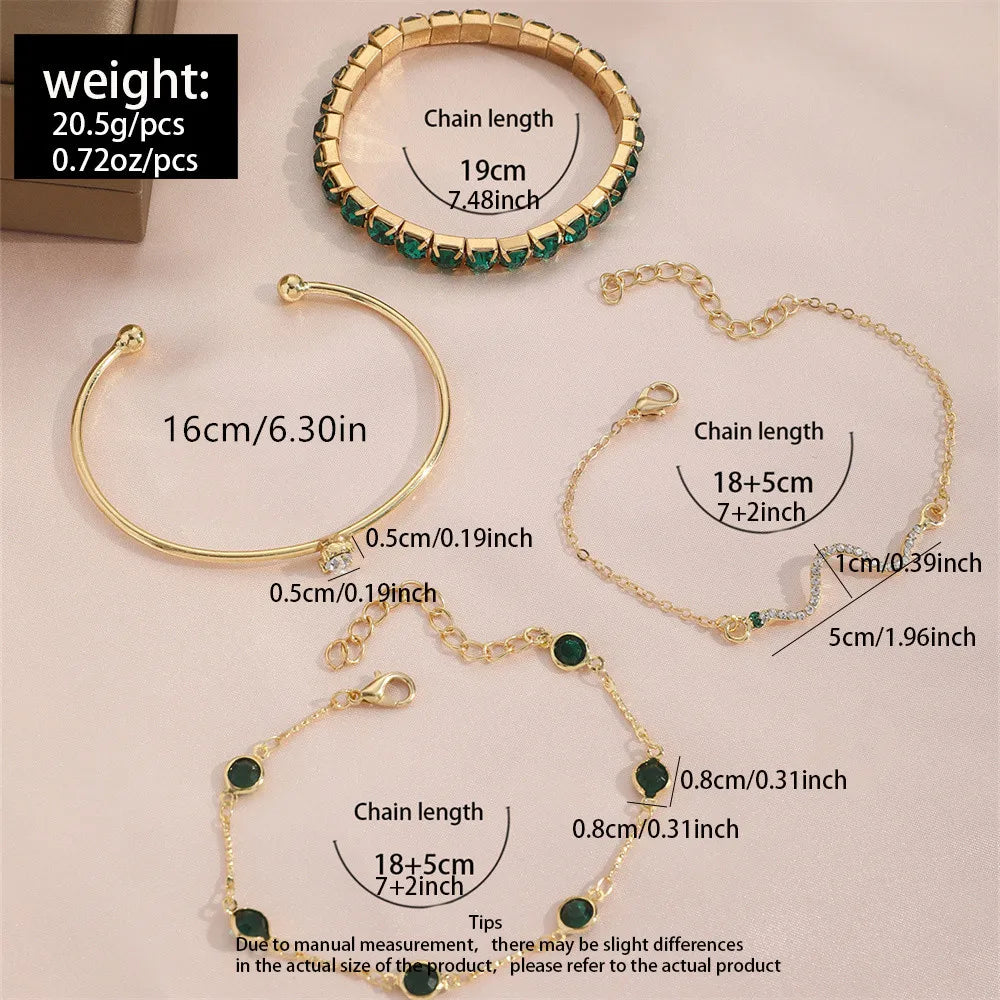 4Pcs/Set Fashion Snake Green Gemstone Bangle