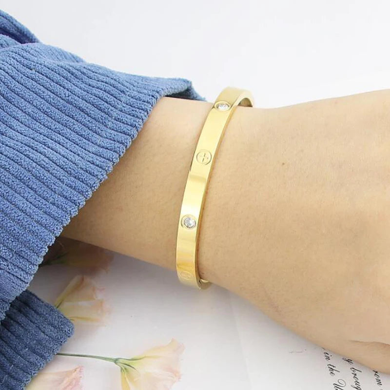 Gold Color Zircon And Cross Nut Nail Bracelet Gold & Bangle