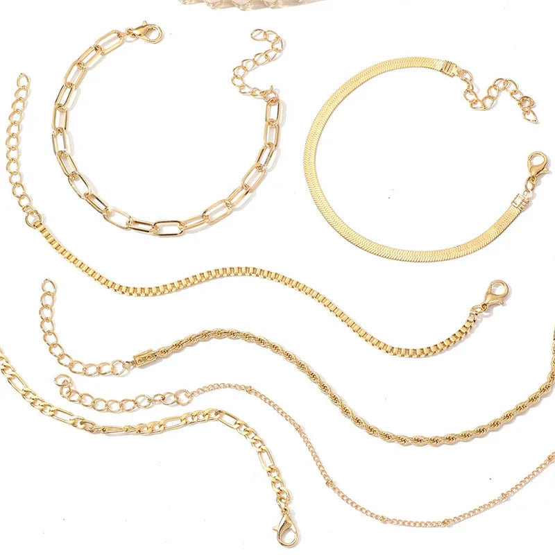 6Pcs Gold Color Bracelet Set Boho Retro