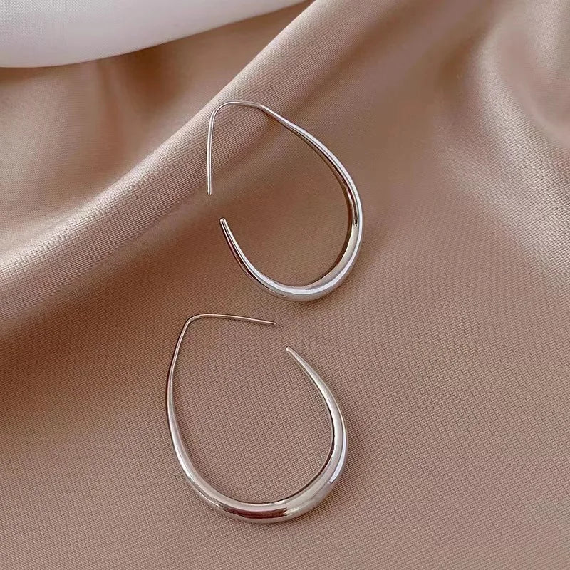 Big Oval Hoop Earrings Simple Design Large Gold Color