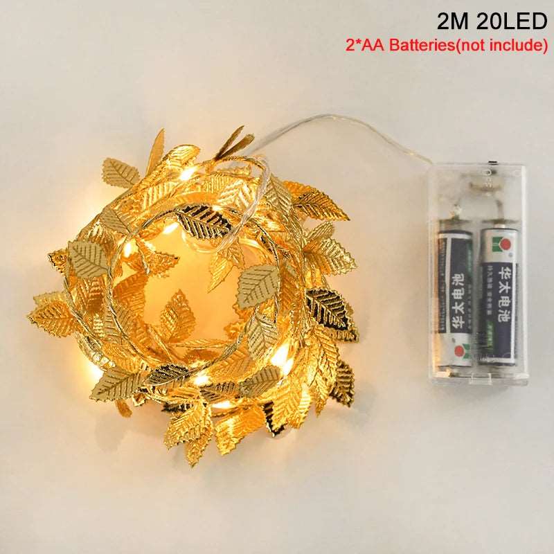 2M 20LED Golden Leaves String Fairy Lights
