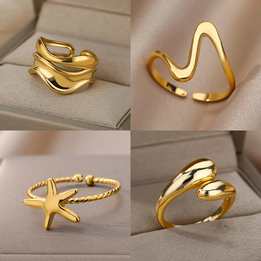 Stainless Steel Rings Open Gold Color Ring