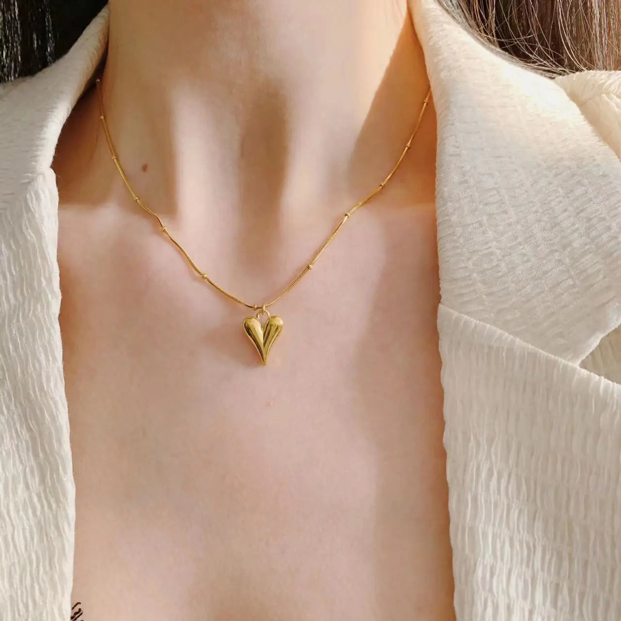 Stainless Steel Gold Color Heart Love Necklace Earrings