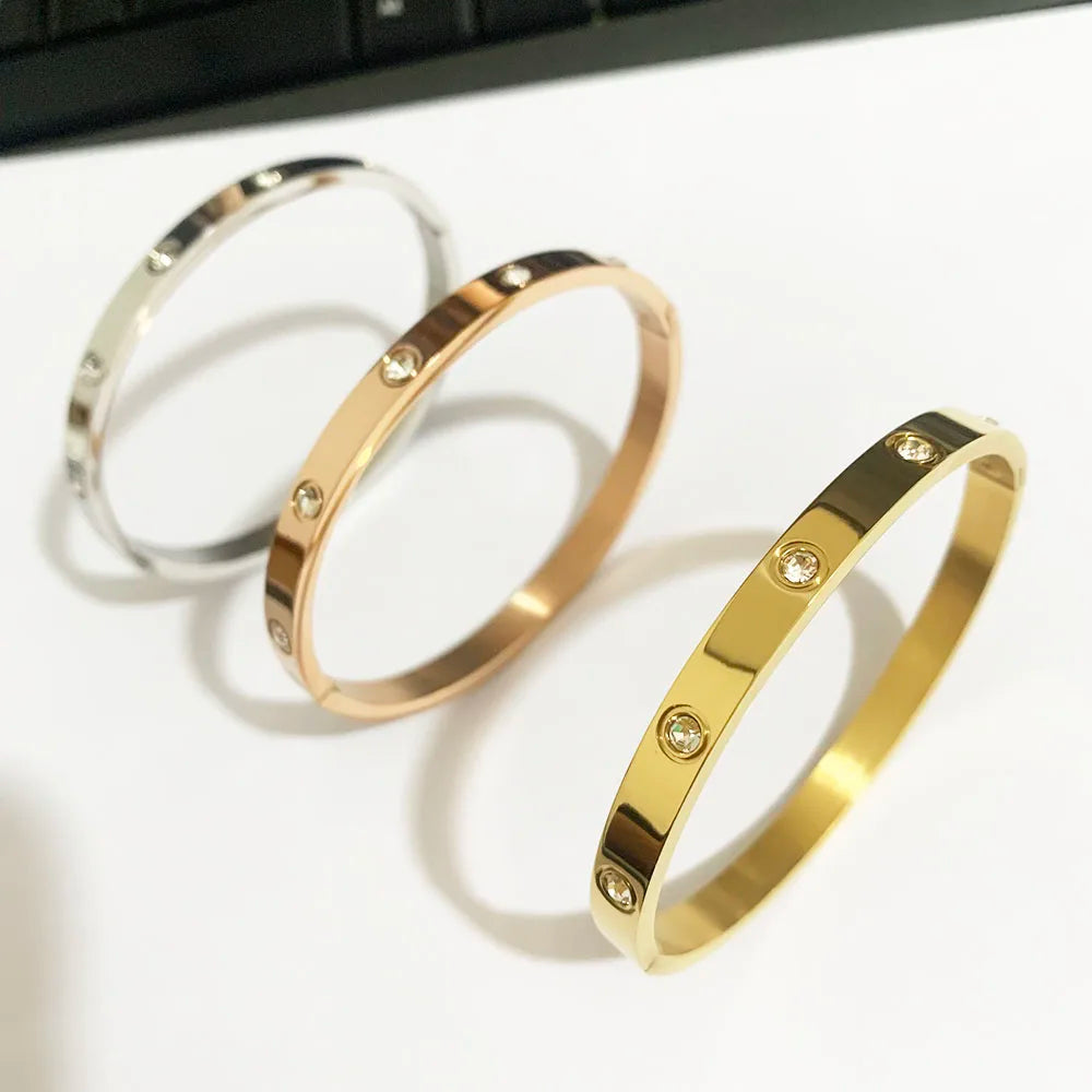 Gold Color Zircon And Cross Nut Nail Bracelet Gold & Bangle