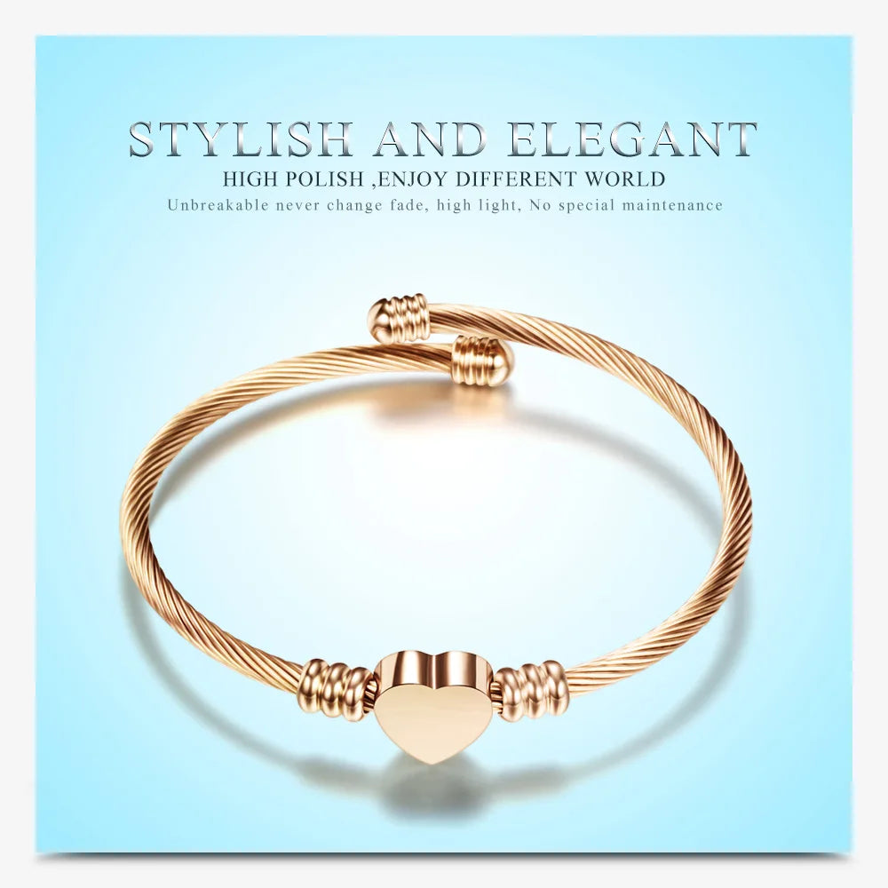 Stainless Steel Cable Heart Bracelet
