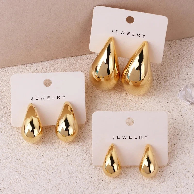 Trendy Plate Gold Color Chunky Waterdrop Dupes Drop Earrings