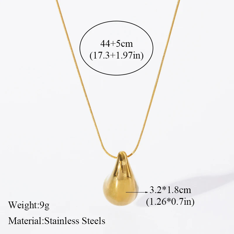 Stainless Steel Gold Color Water Drops Necklace Earrings