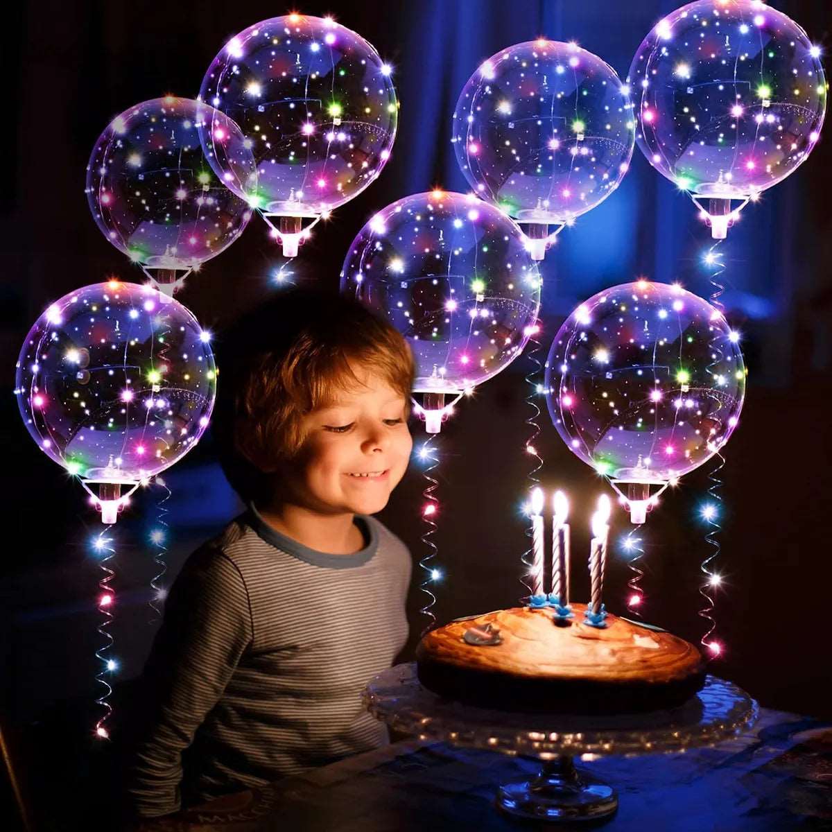 10Pcs New Year Clear LED light Up Bubble Balloon with Light String and Sticks