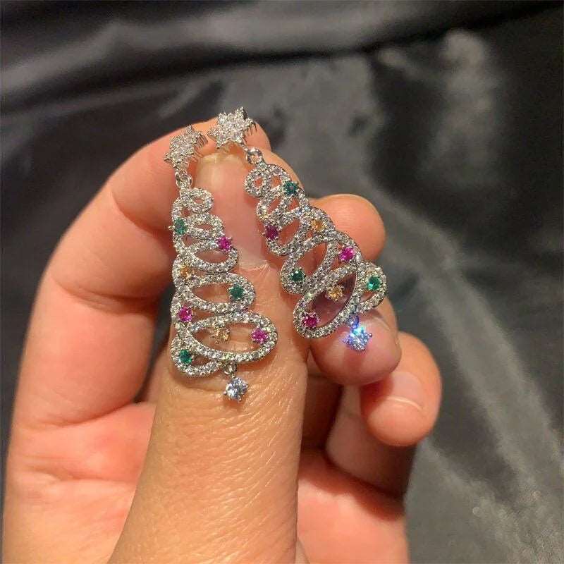Christmas Tree Zircon Crystal Earrings