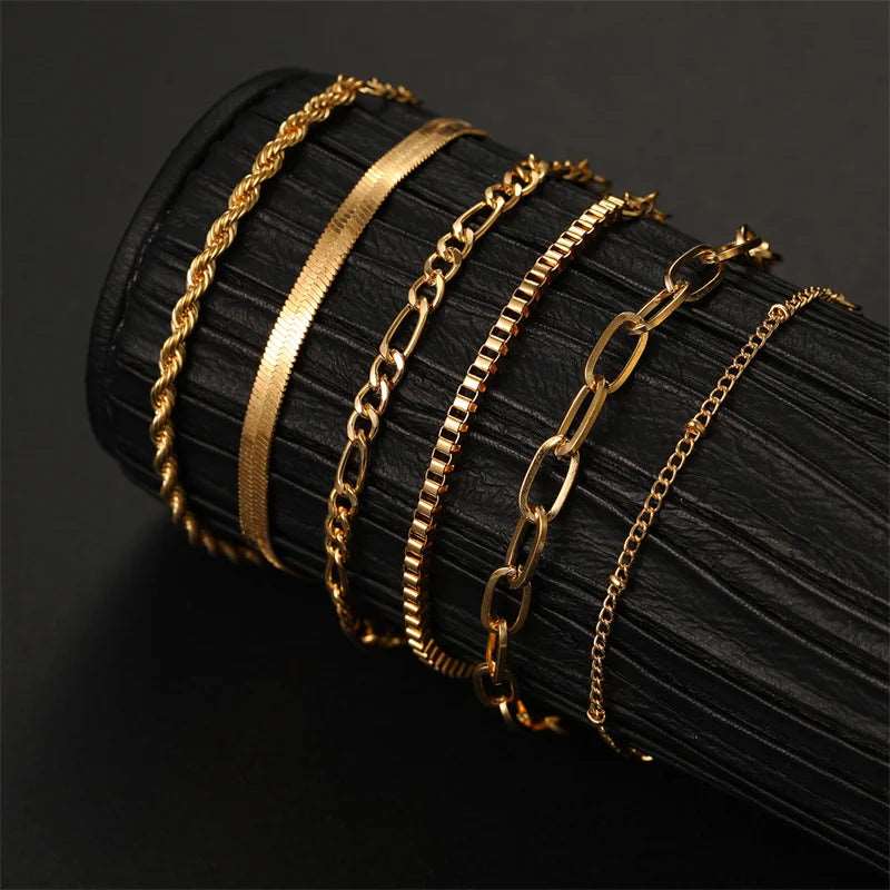 6Pcs Gold Color Bracelet Set Boho Retro