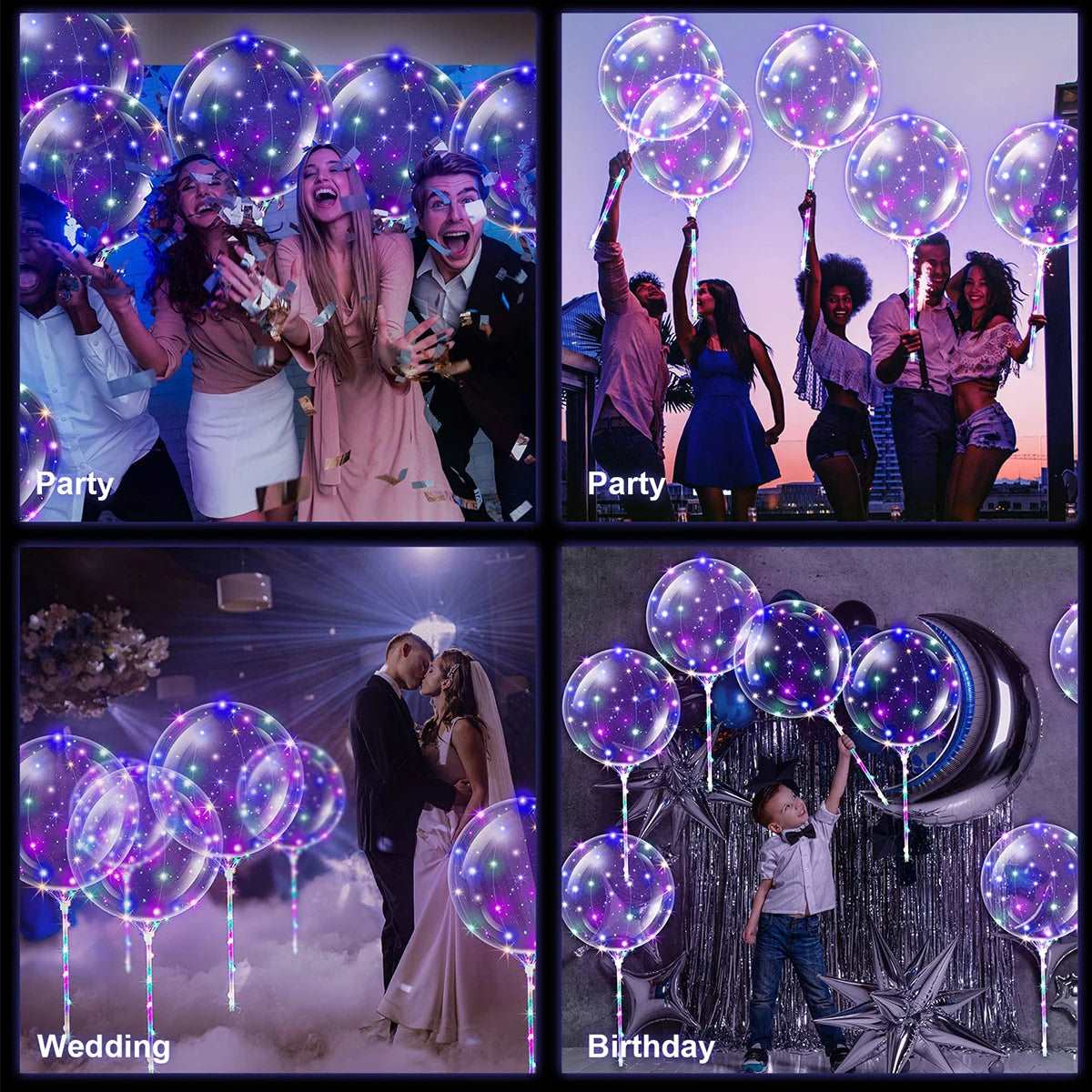 10Pcs New Year Clear LED light Up Bubble Balloon with Light String and Sticks