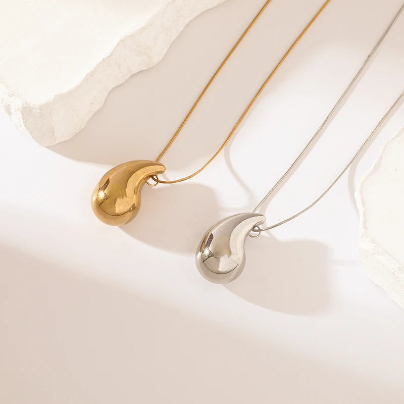 Stainless Steel Gold Color Water Drops Necklace Earrings