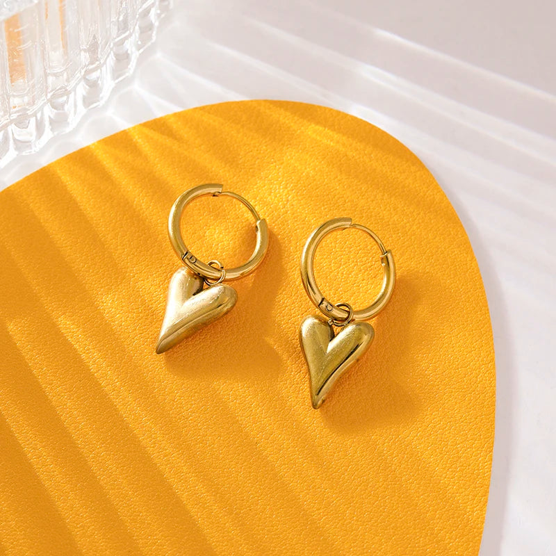 Stainless Steel Gold Color Heart Love Necklace Earrings