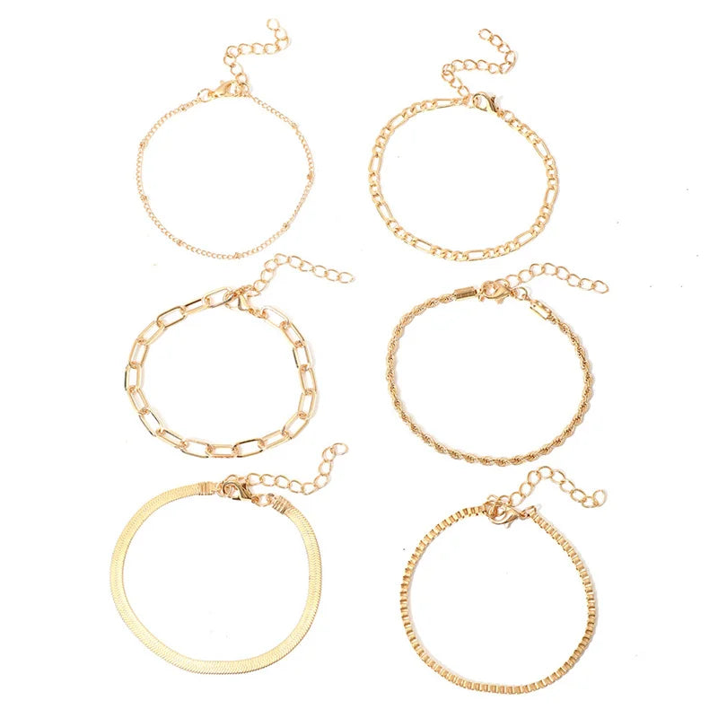 6Pcs Gold Color Bracelet Set Boho Retro