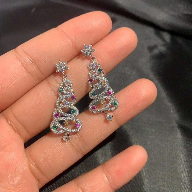 Christmas Tree Zircon Crystal Earrings