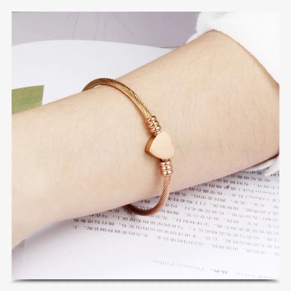 Stainless Steel Cable Heart Bracelet
