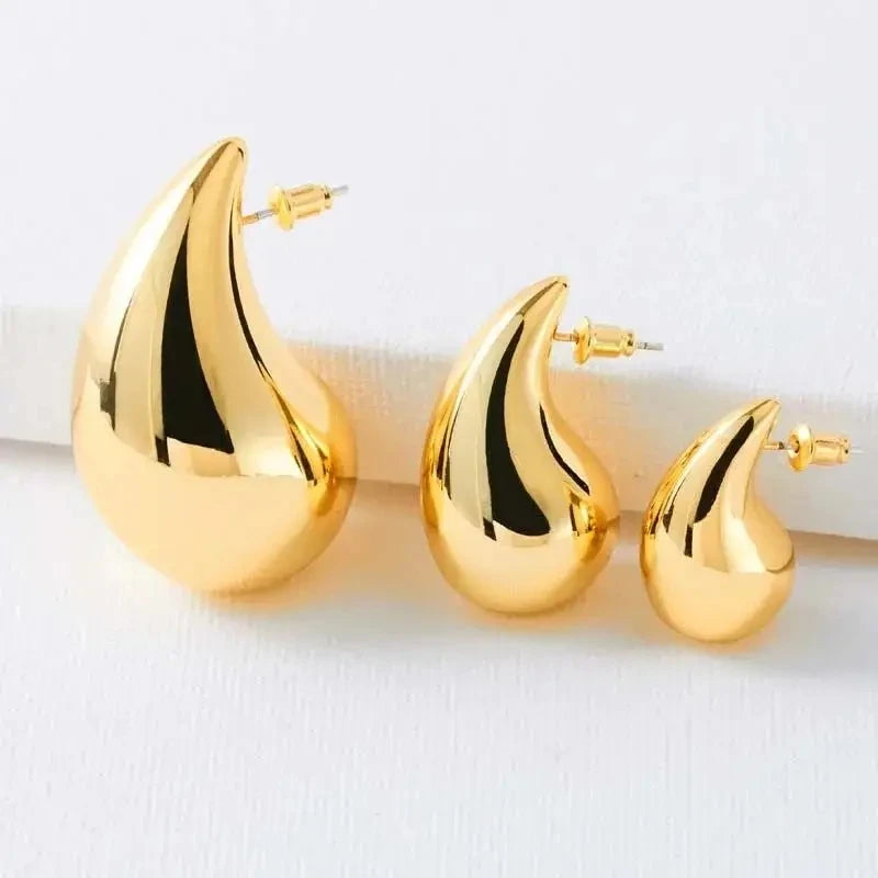 Trendy Plate Gold Color Chunky Waterdrop Dupes Drop Earrings
