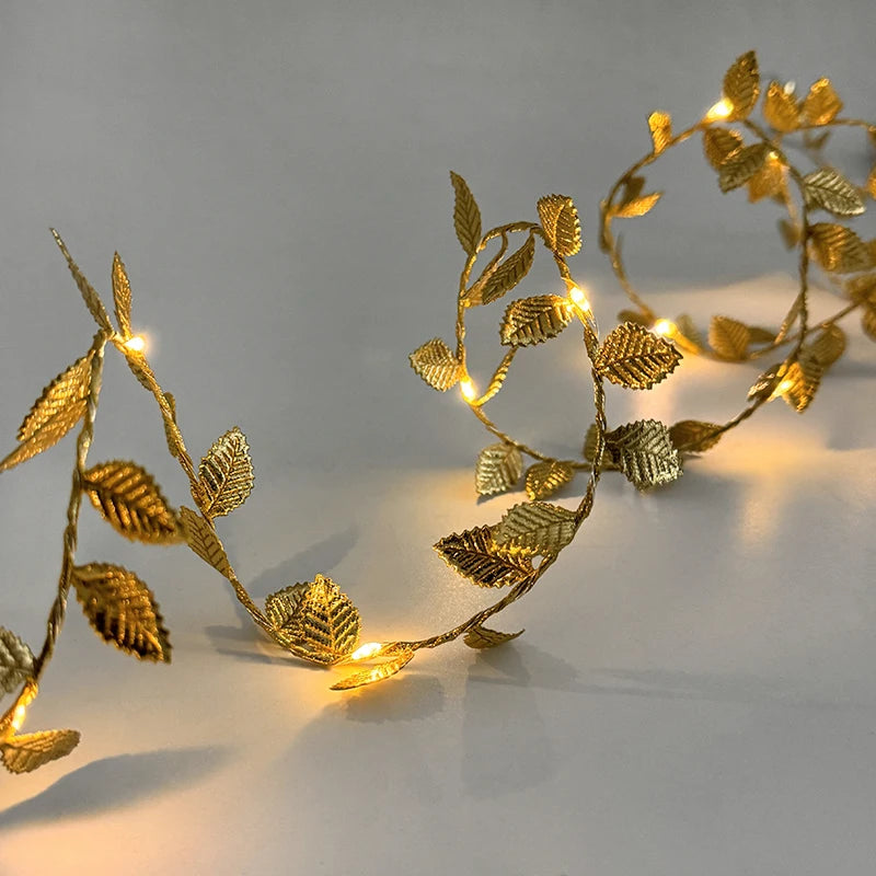 2M 20LED Golden Leaves String Fairy Lights