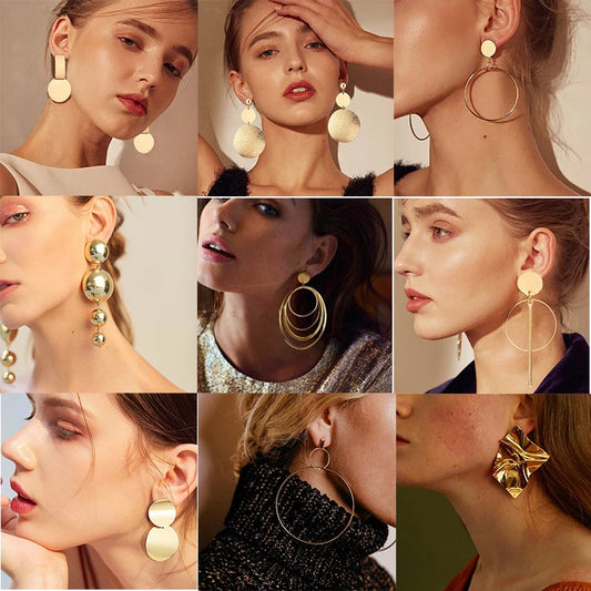 Simple Golden Statement Earrings For Women Big Long Drop Earring